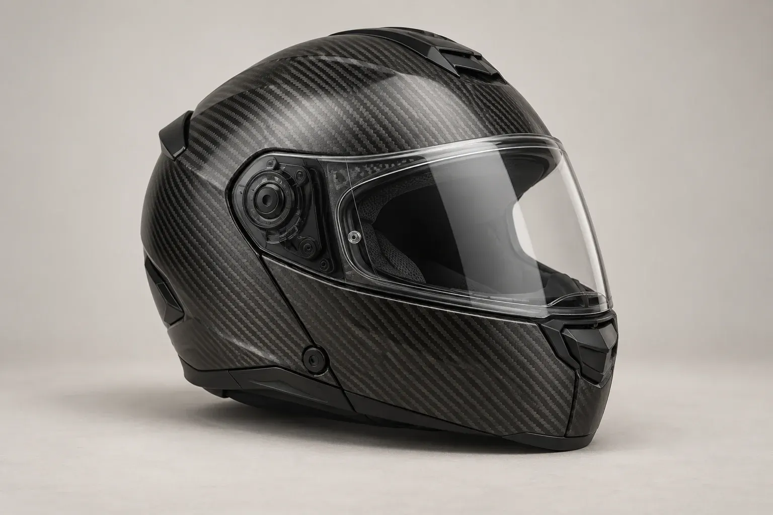 AI-generated carbon modular helmet illustration, not a photograph of the Schuberth C5 Carbon.